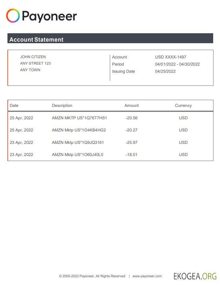 Document Payoneer aux États Unis